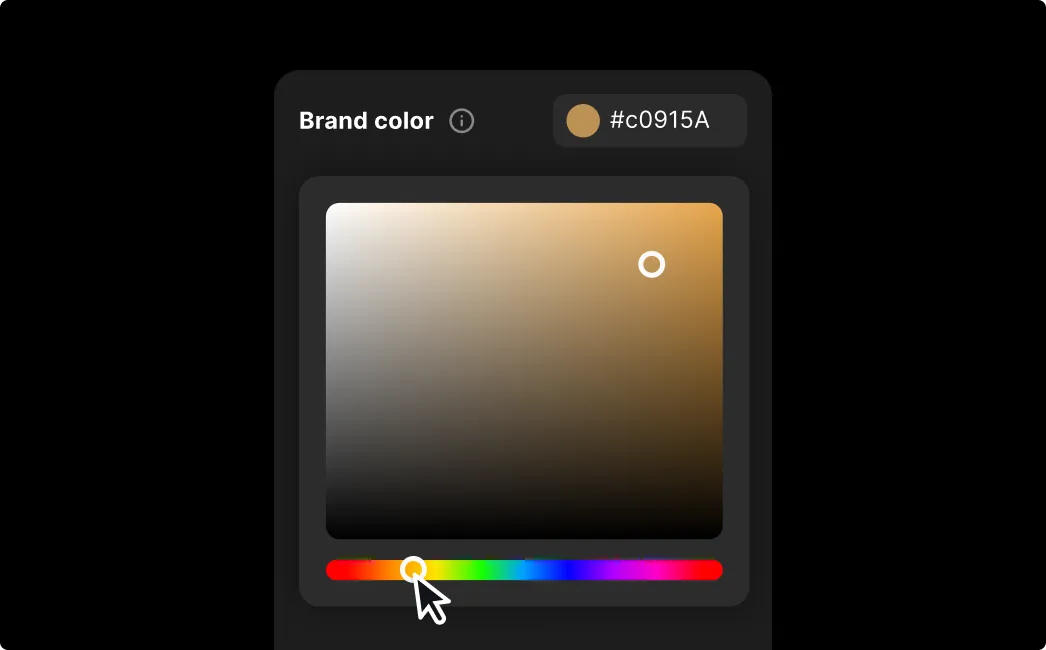 Color picker interface showing a brand color with hex code #c0915A selected on the orange tone spectrum.